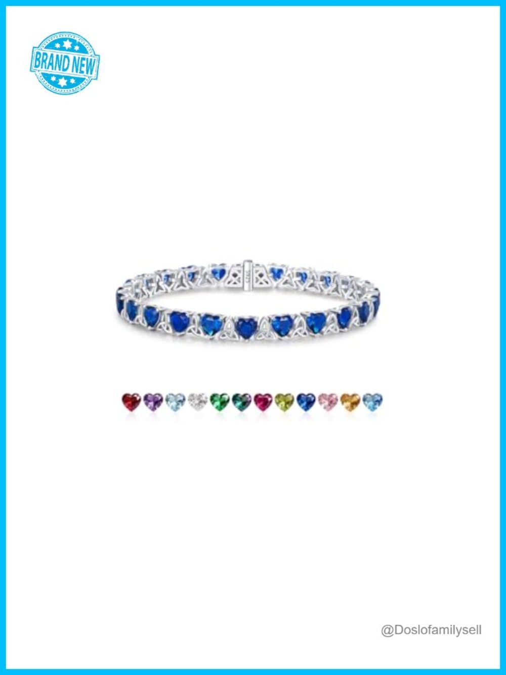 925 Sterling Silver Sapphire Heart Tennis Bracelet Celtic Knot 7in